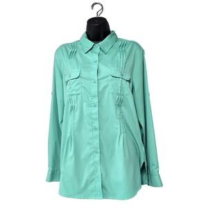 Columbia Sun Goddess Womens Button Down Shirt Green Omni-Shade Long Sleeve Sz XL